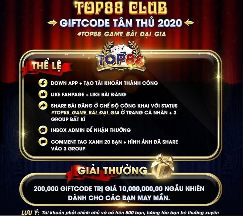 Giftcode tȃn thủ Top88